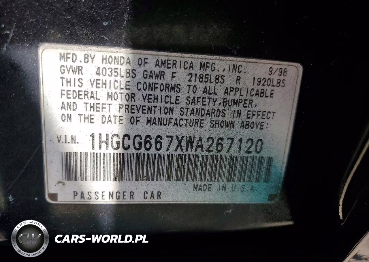 1998 Honda Accord Ex VIN:1HGCG667XWA267120 - 13