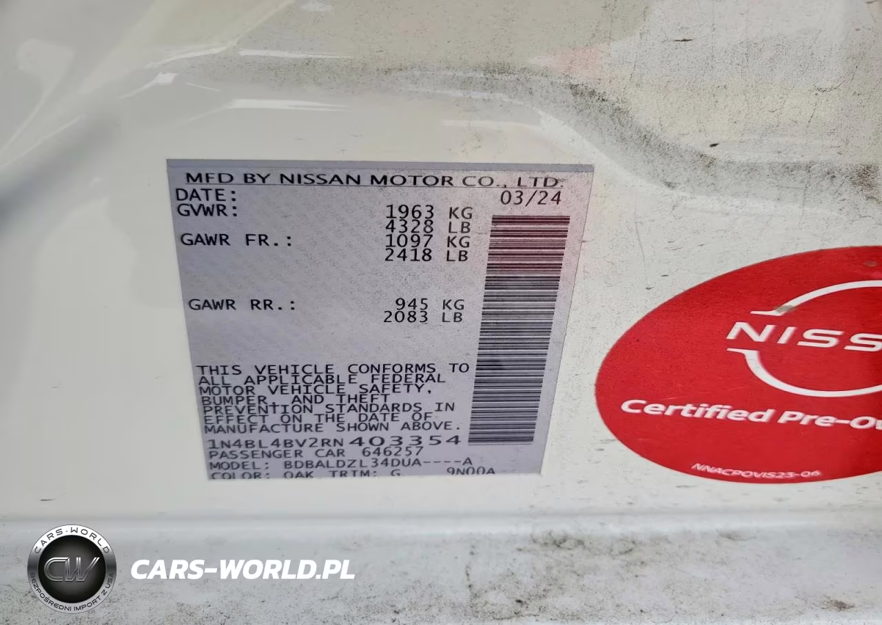 2024 Nissan Altima S VIN:1N4BL4BV2RN403354 - 12