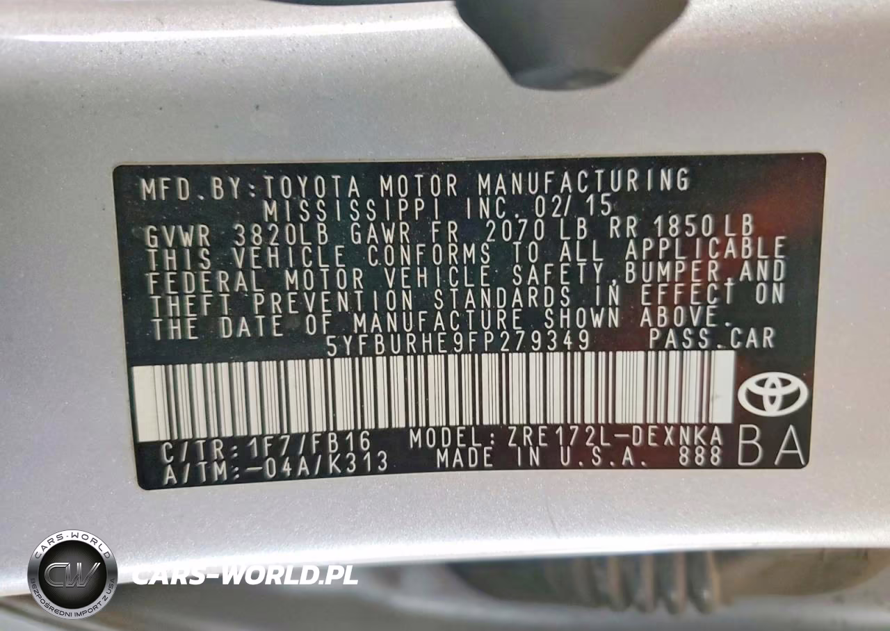 2015 Toyota Corolla Le VIN:5YFBURHE9FP279349 - 12