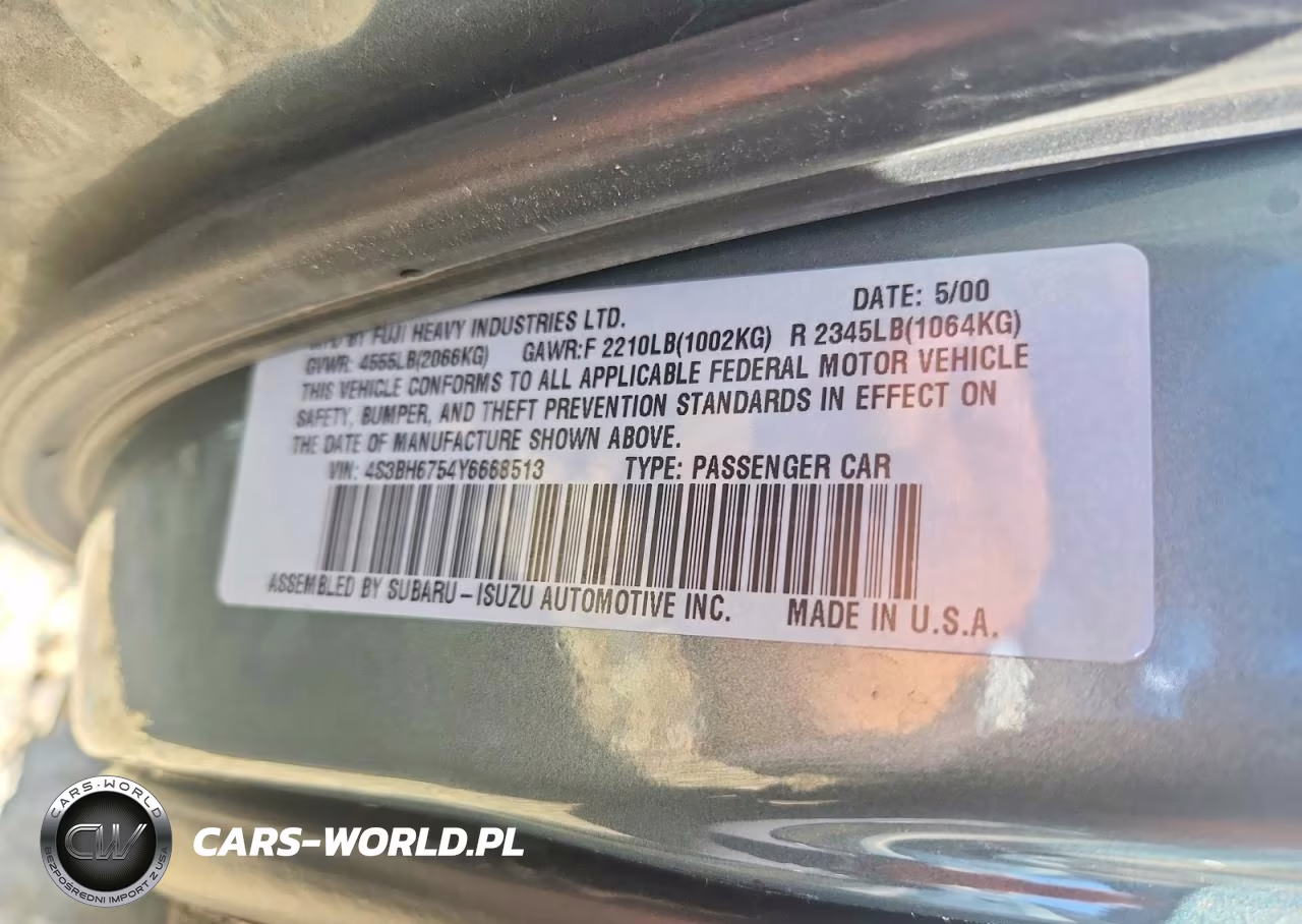 2000 Subaru Legacy Outback Awp VIN:4S3BH6754Y6668513 - 13