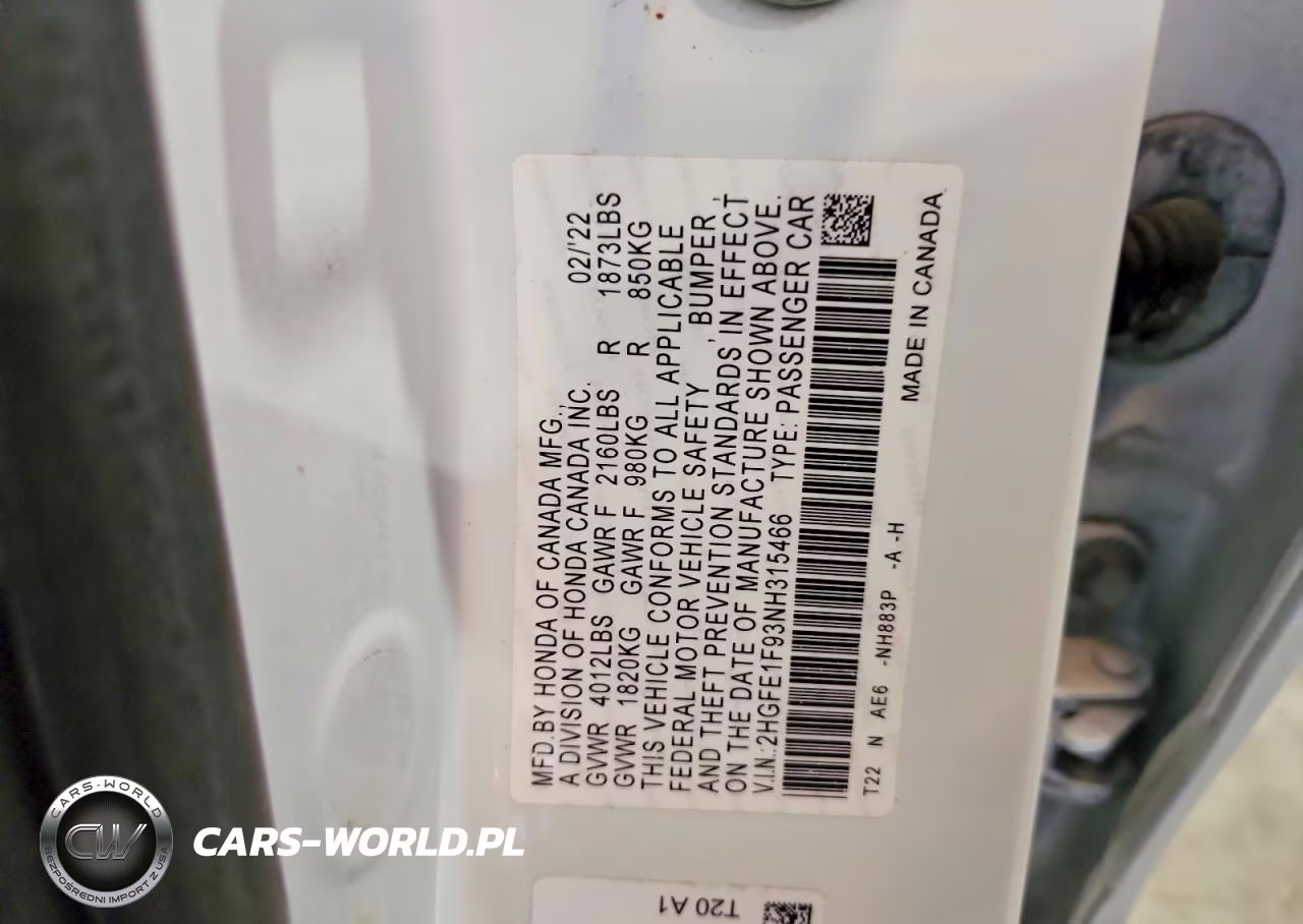 2022 Honda Civic Touring VIN:2HGFE1F93NH315466 - 12
