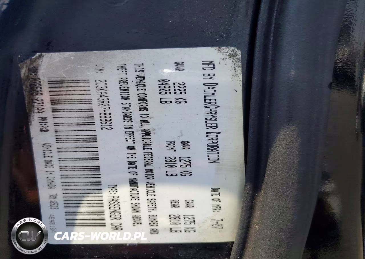 2007 Chrysler 300 VIN:2C3KA43R07H889612 - 12
