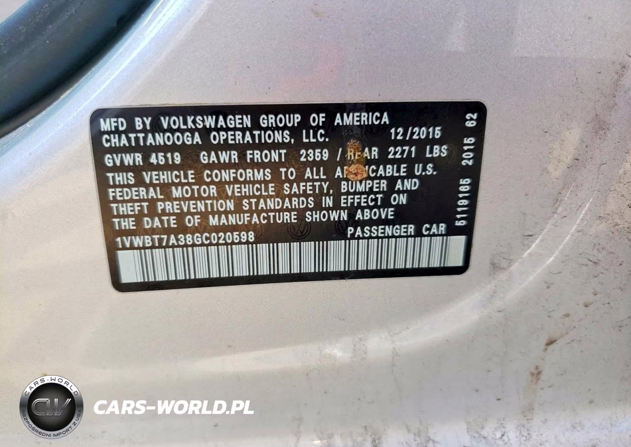 2016 Volkswagen Passat VIN:1VWBT7A38GC020598 - 12