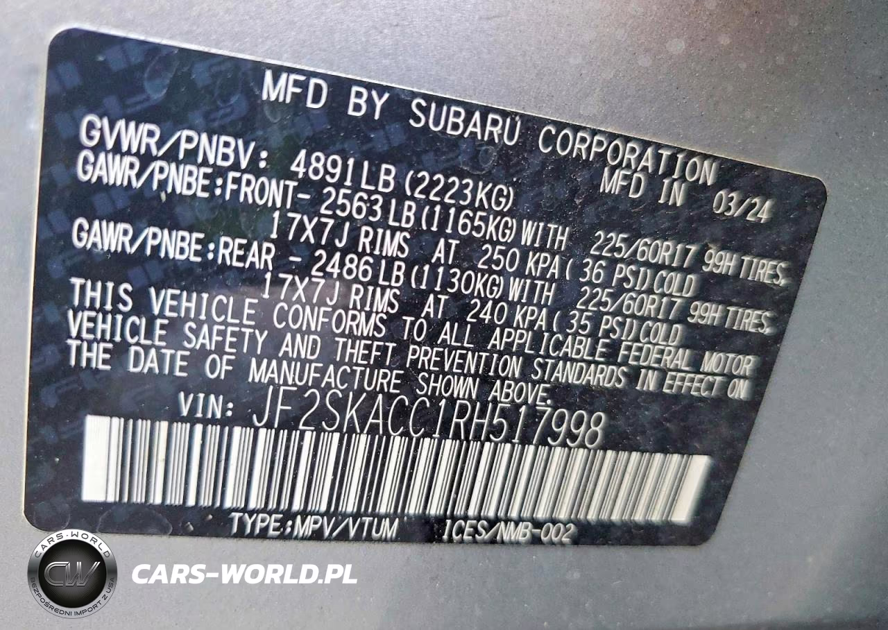 2024 Subaru Forester Premium VIN:JF2SKACC1RH517998 - 13