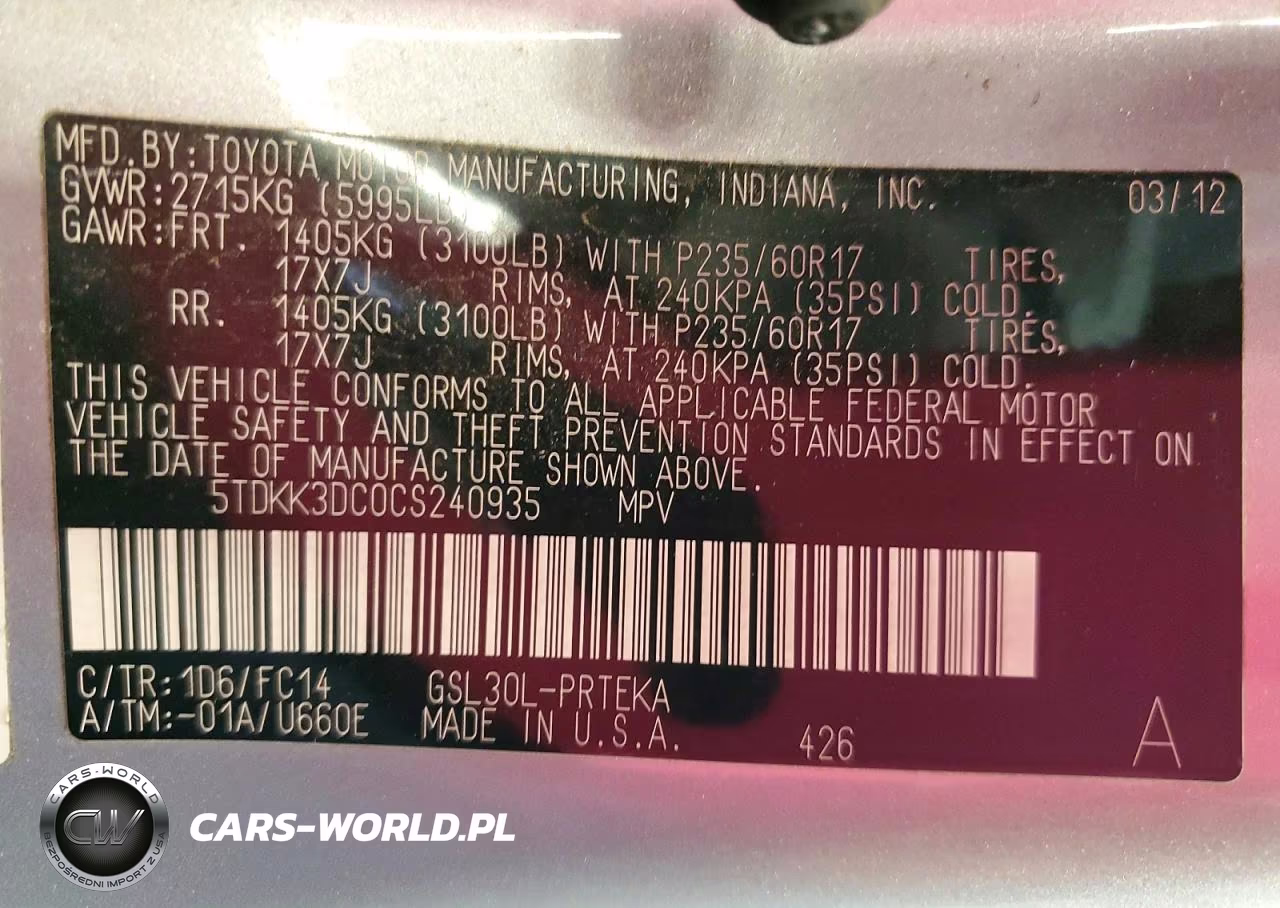 2012 Toyota Sienna Le VIN:5TDKK3DC0CS240935 - 14