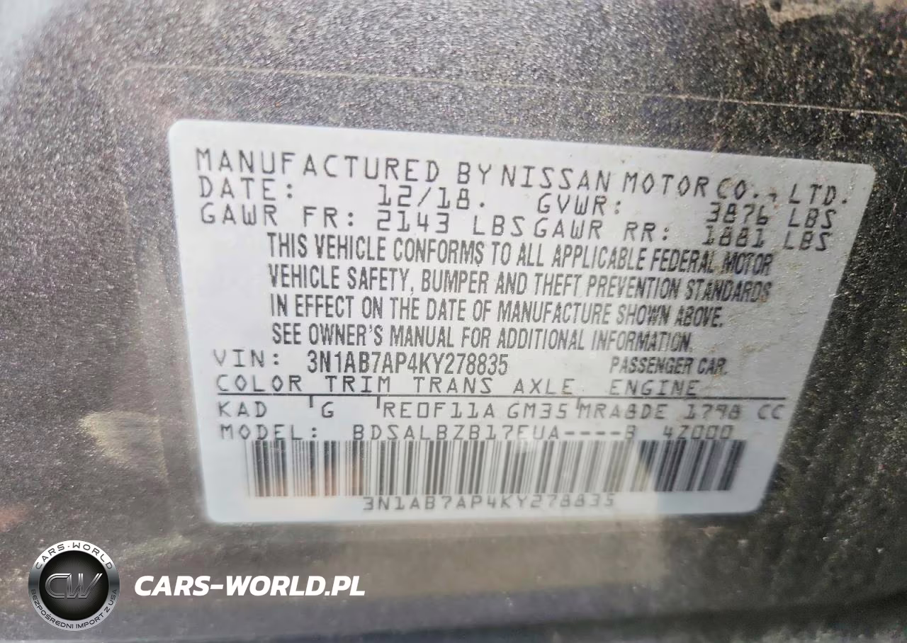 2019 Nissan Sentra S VIN:3N1AB7AP4KY278835 - 12