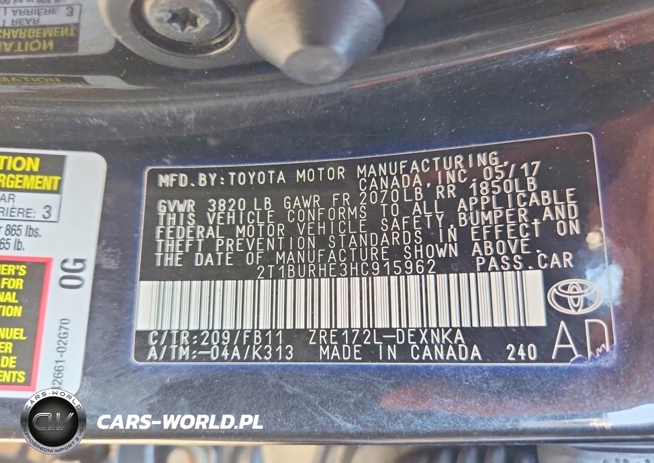 2017 Toyota Corolla Le VIN:2T1BURHE3HC915962 - 12