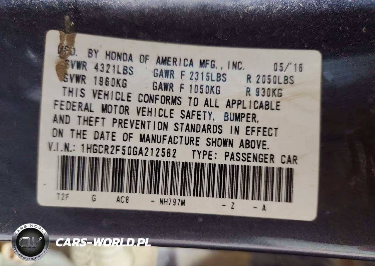 2016 Honda Accord Sport VIN:1HGCR2F50GA212582 - 12