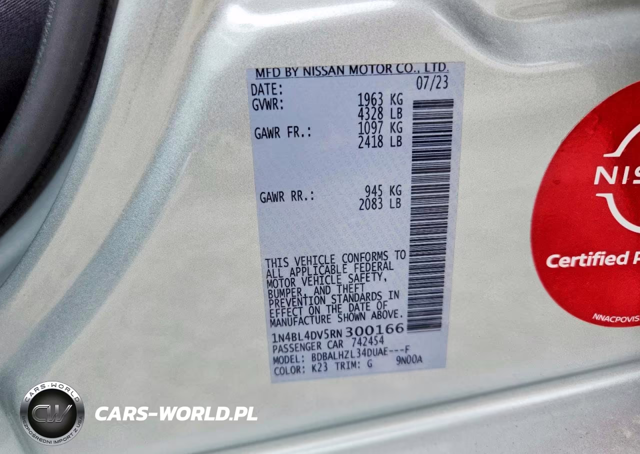 2024 Nissan Altima Sv VIN:1N4BL4DV5RN300166 - 13