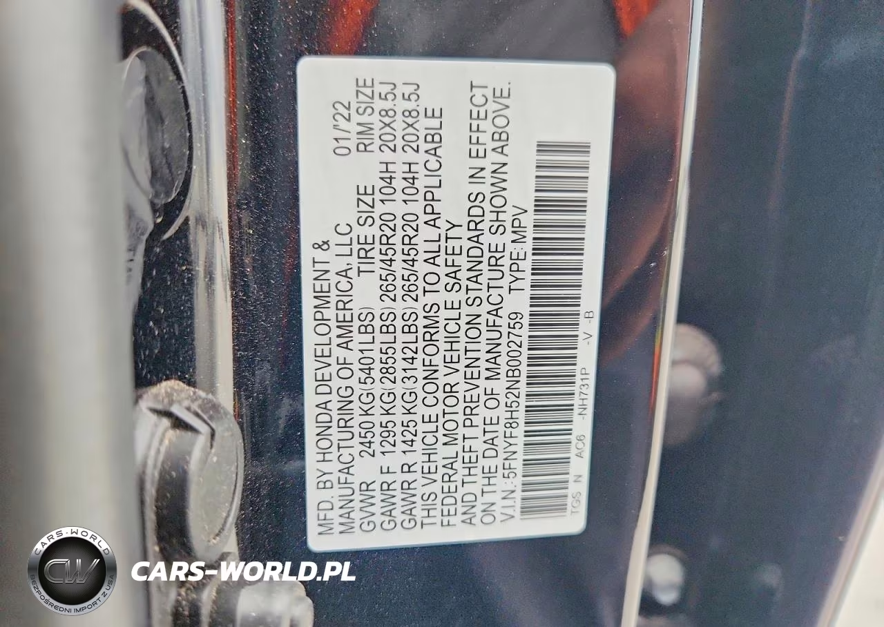 2022 Honda Passport Exl VIN:5FNYF8H52NB002759 - 13