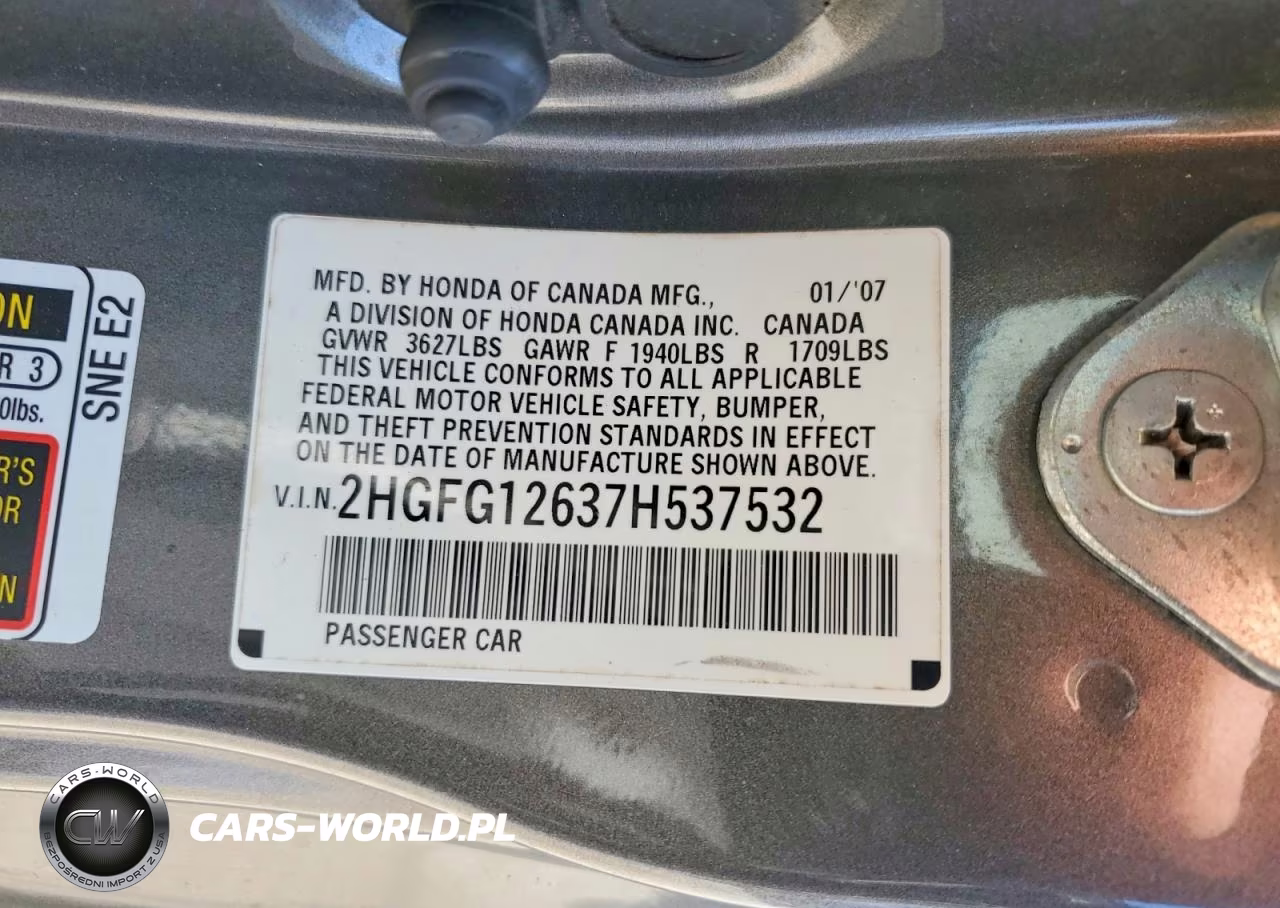 2007 Honda Civic Lx VIN:2HGFG12637H537532 - 12