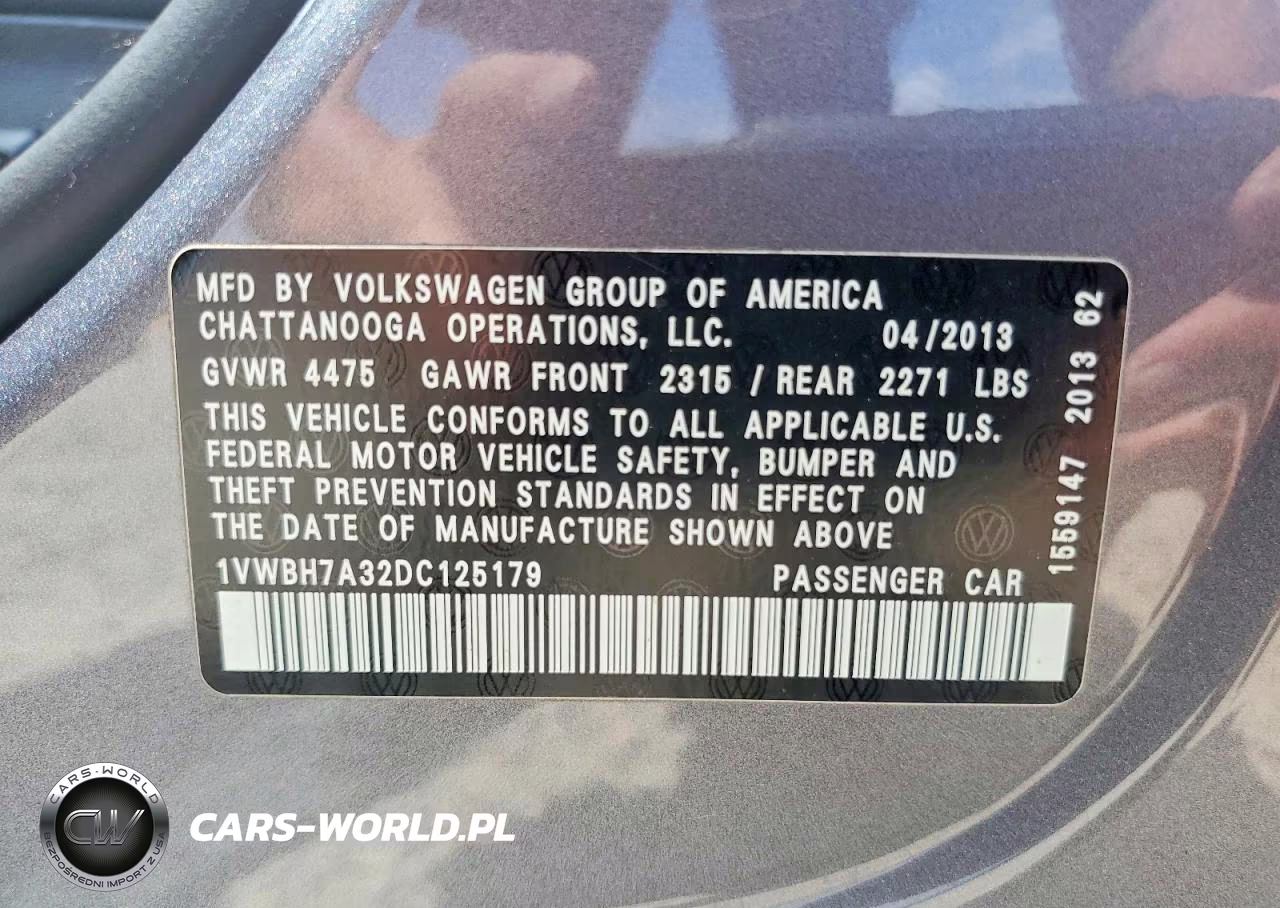 2013 Volkswagen Passat Se VIN:1VWBH7A32DC125179 - 12