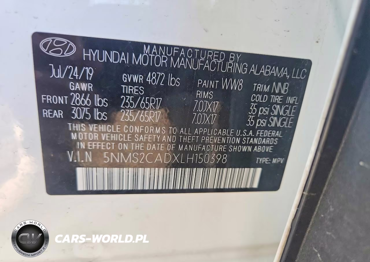 2020 Hyundai Santa Fe Se VIN:5NMS2CADXLH150398 - 13