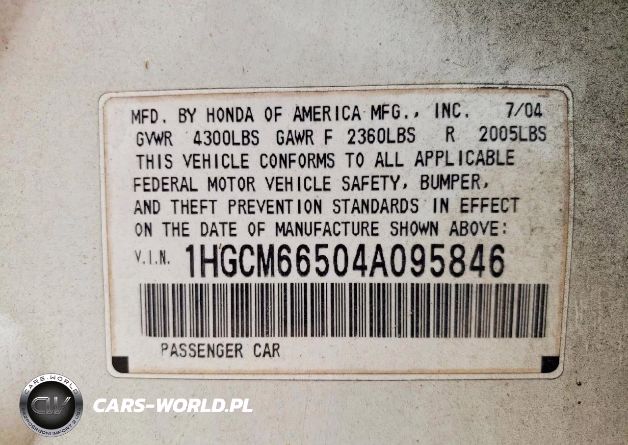 2004 Honda Accord Ex VIN:1HGCM66504A095846 - 12