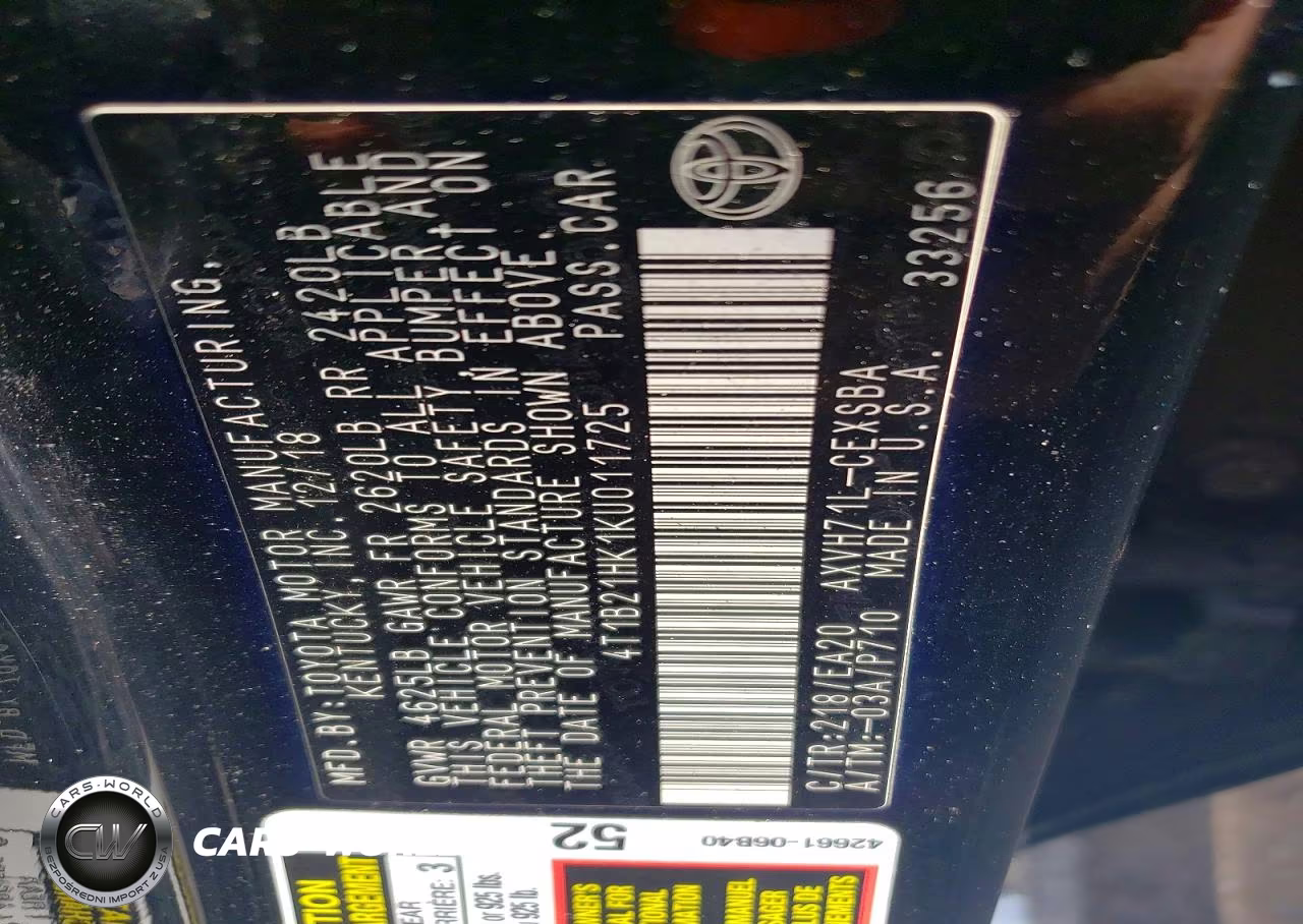 2019 Toyota Camry Hybrid Se VIN:4T1B21HK1KU011725 - 12