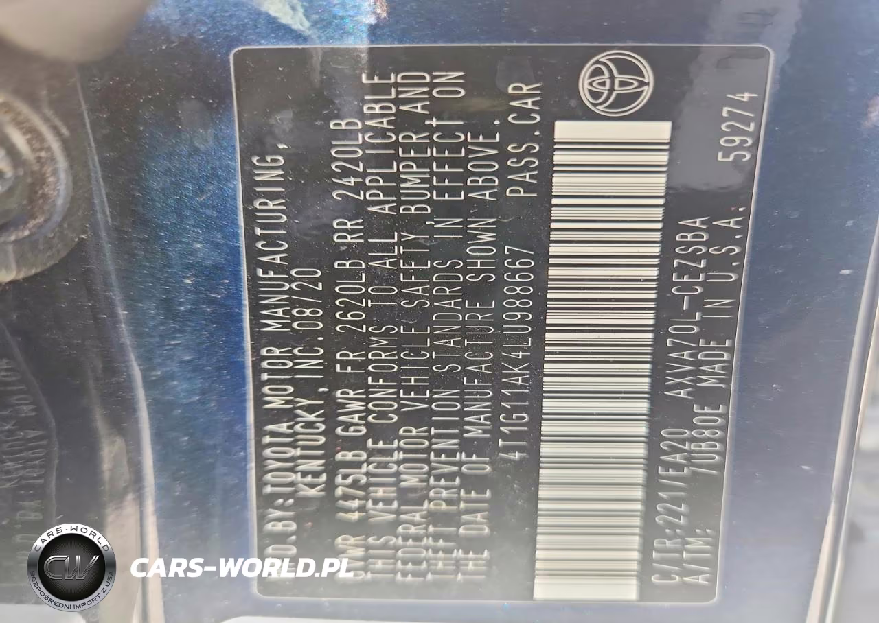 2020 Toyota Camry Se VIN:4T1G11AK4LU988667 - 12