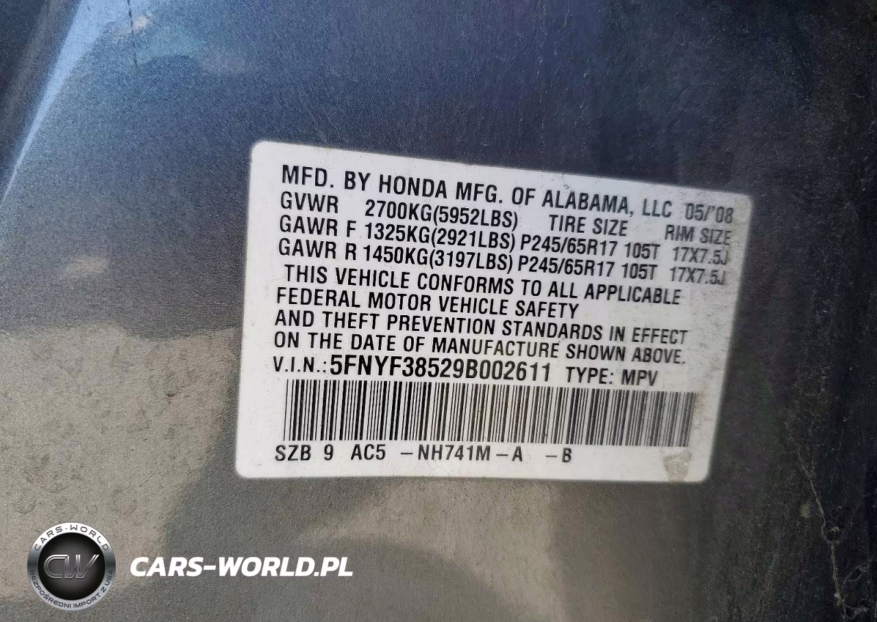 2009 Honda Pilot Exl VIN:5FNYF38529B002611 - 13