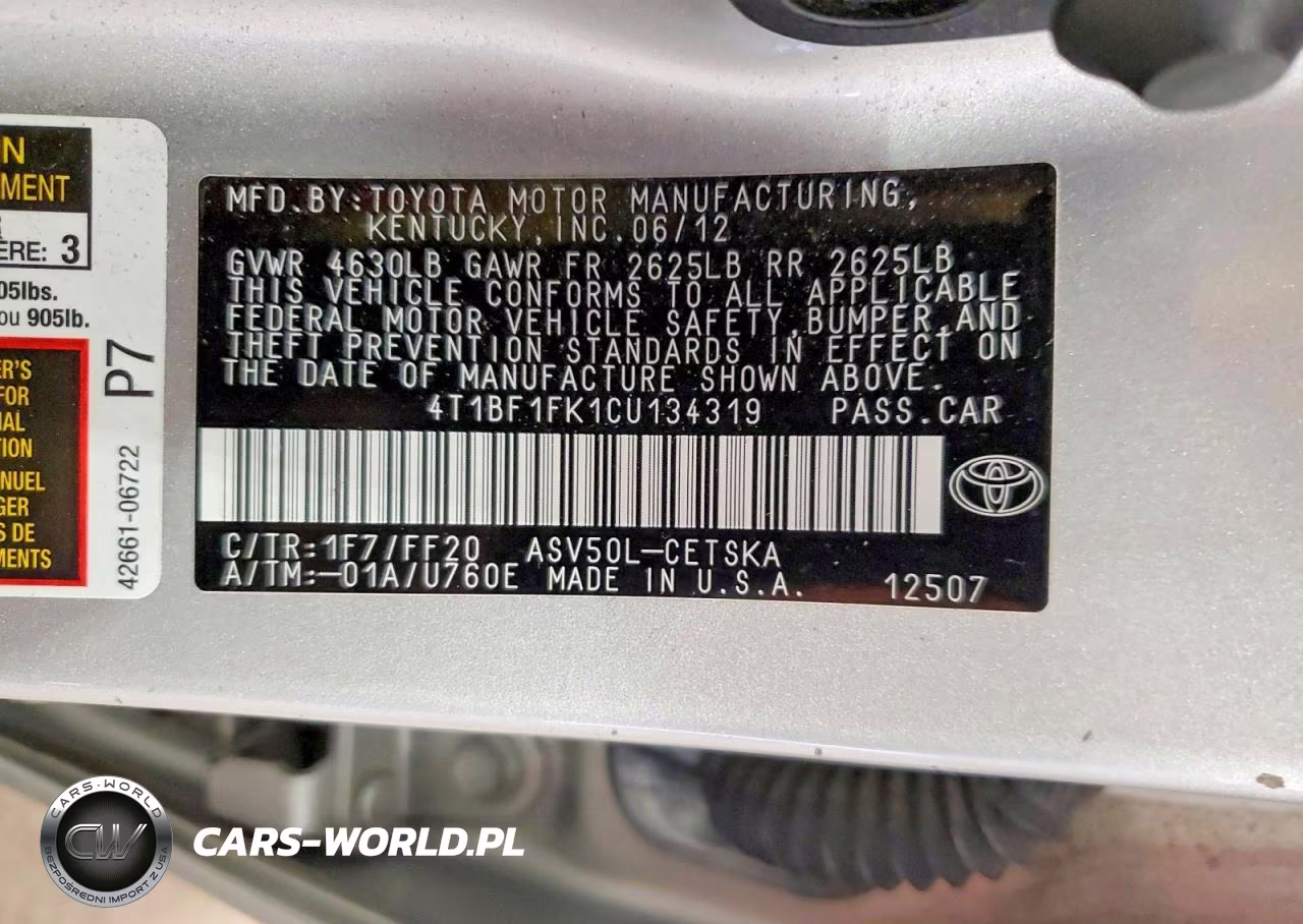 2012 Toyota Camry Se VIN:4T1BF1FK1CU134319 - 12