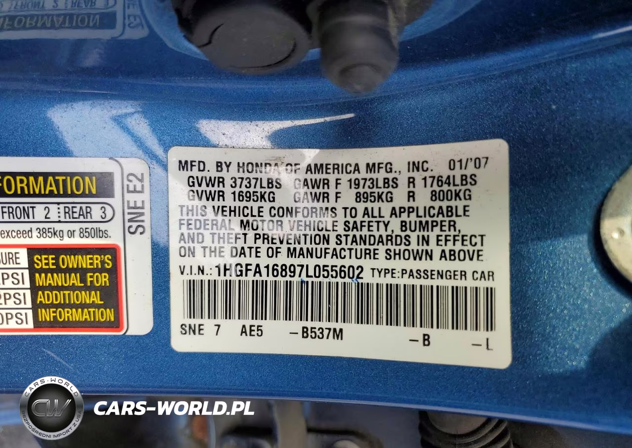 2007 Honda Civic Ex VIN:1HGFA16897L055602 - 13