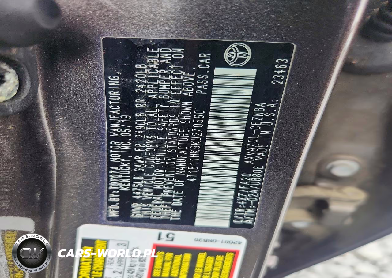 2019 Toyota Camry Le VIN:4T1B11HK3KU270560 - 12