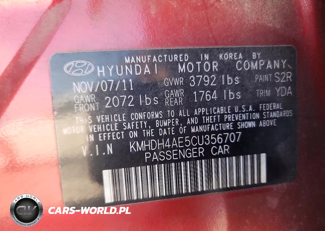 2012 Hyundai Elantra Gls VIN:KMHDH4AE5CU356707 - 13