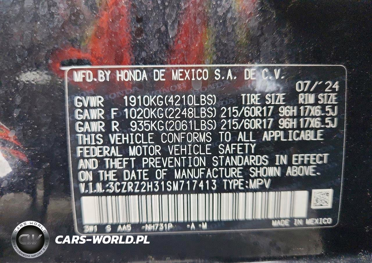 2025 Honda Hr-V Lx VIN:3CZRZ2H31SM717413 - 13