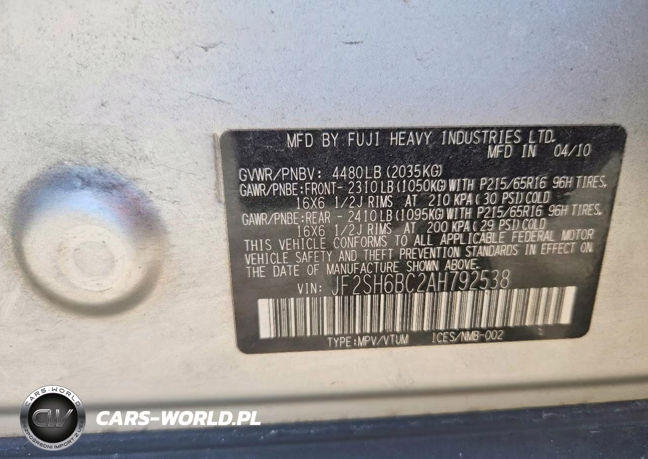 2010 Subaru Forester Xs VIN:JF2SH6BC2AH792538 - 13