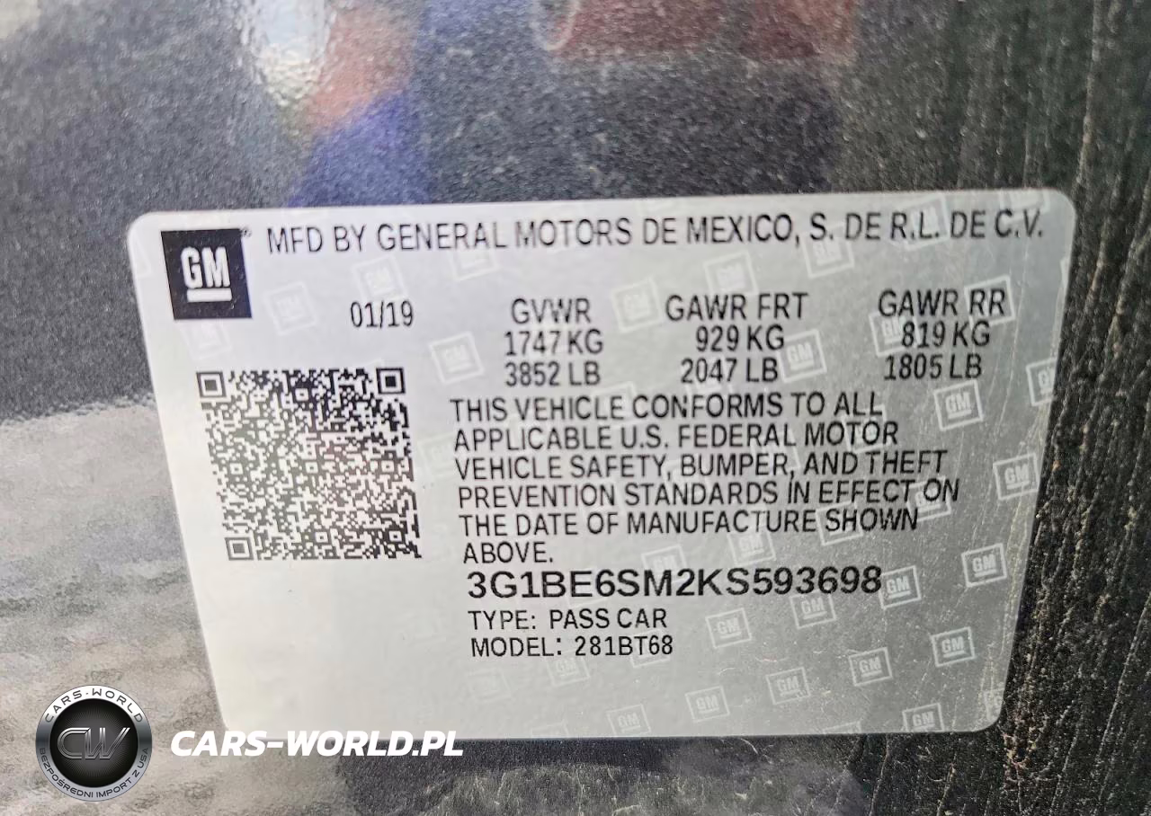 2019 Chevrolet Cruze Lt VIN:3G1BE6SM2KS593698 - 12