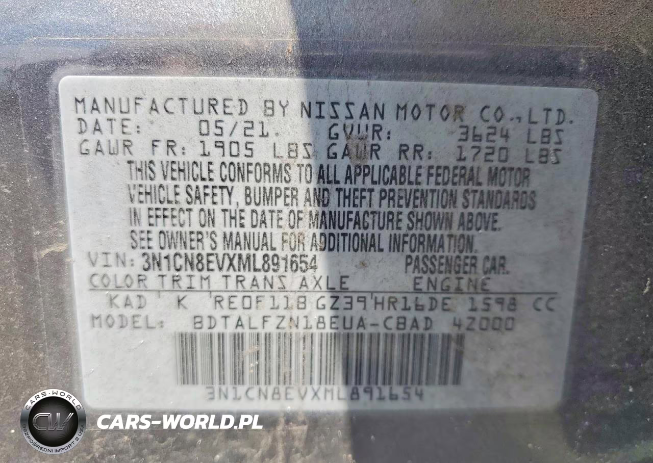 2021 Nissan Versa Sv W-Continuou VIN:3N1CN8EVXML891654 - 12