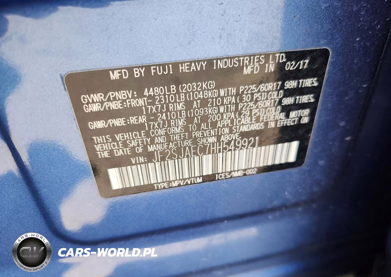 2017 Subaru Forester 2.5I Premium VIN:JF2SJAEC7HH549921 - 12