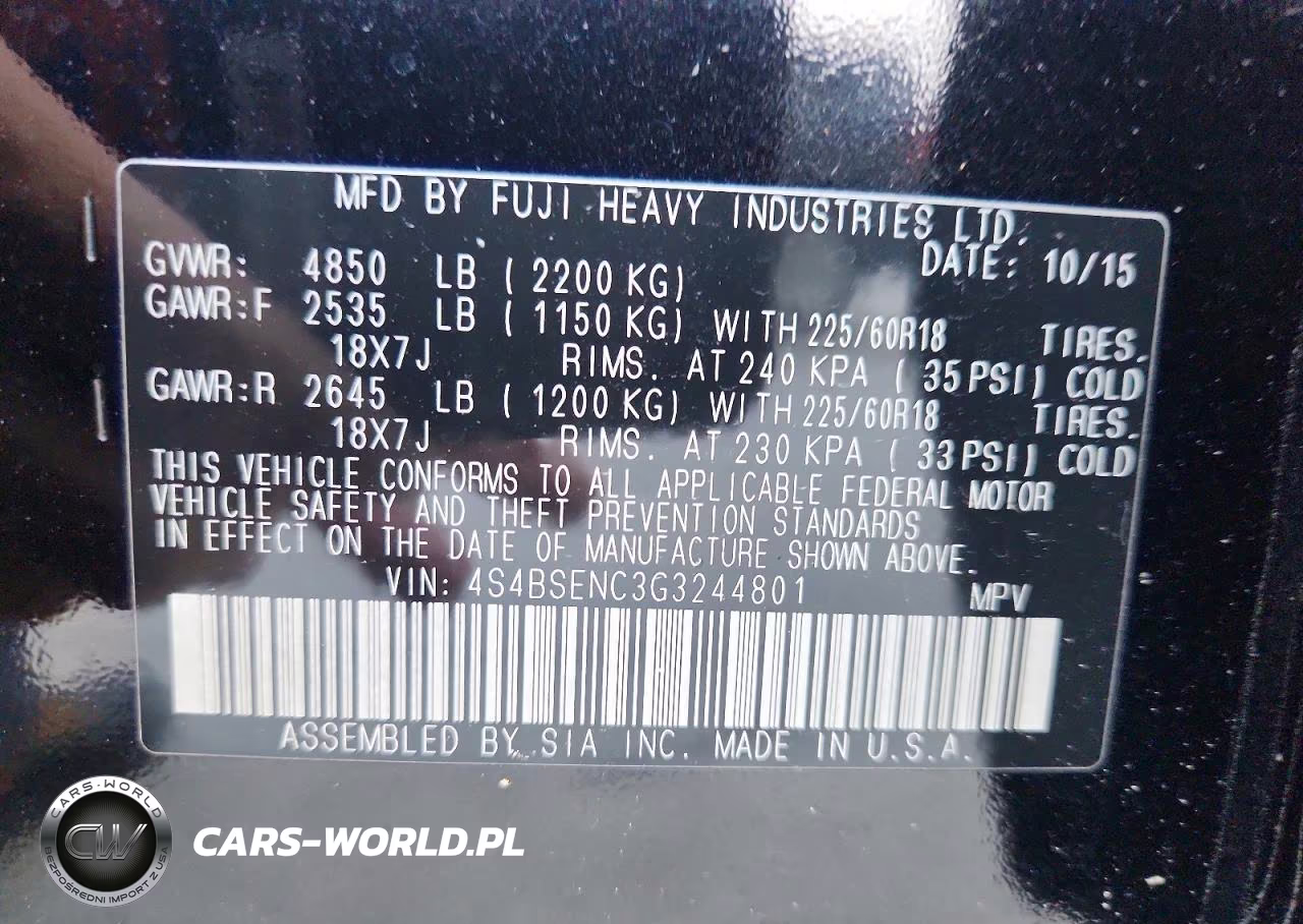 2016 Subaru Outback 3.6R Limited VIN:4S4BSENC3G3244801 - 12