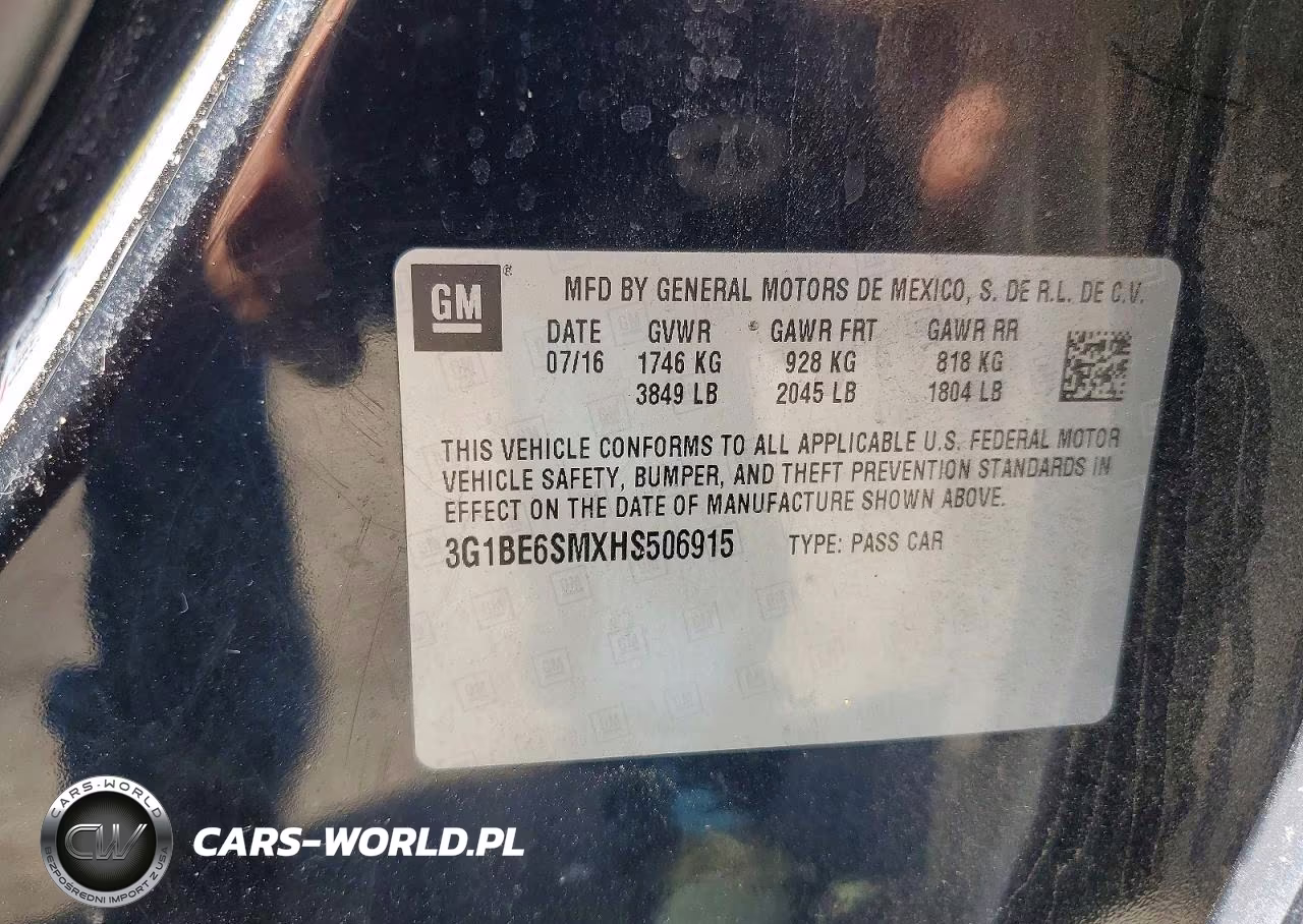 2017 Chevrolet Cruze Lt VIN:3G1BE6SMXHS506915 - 12