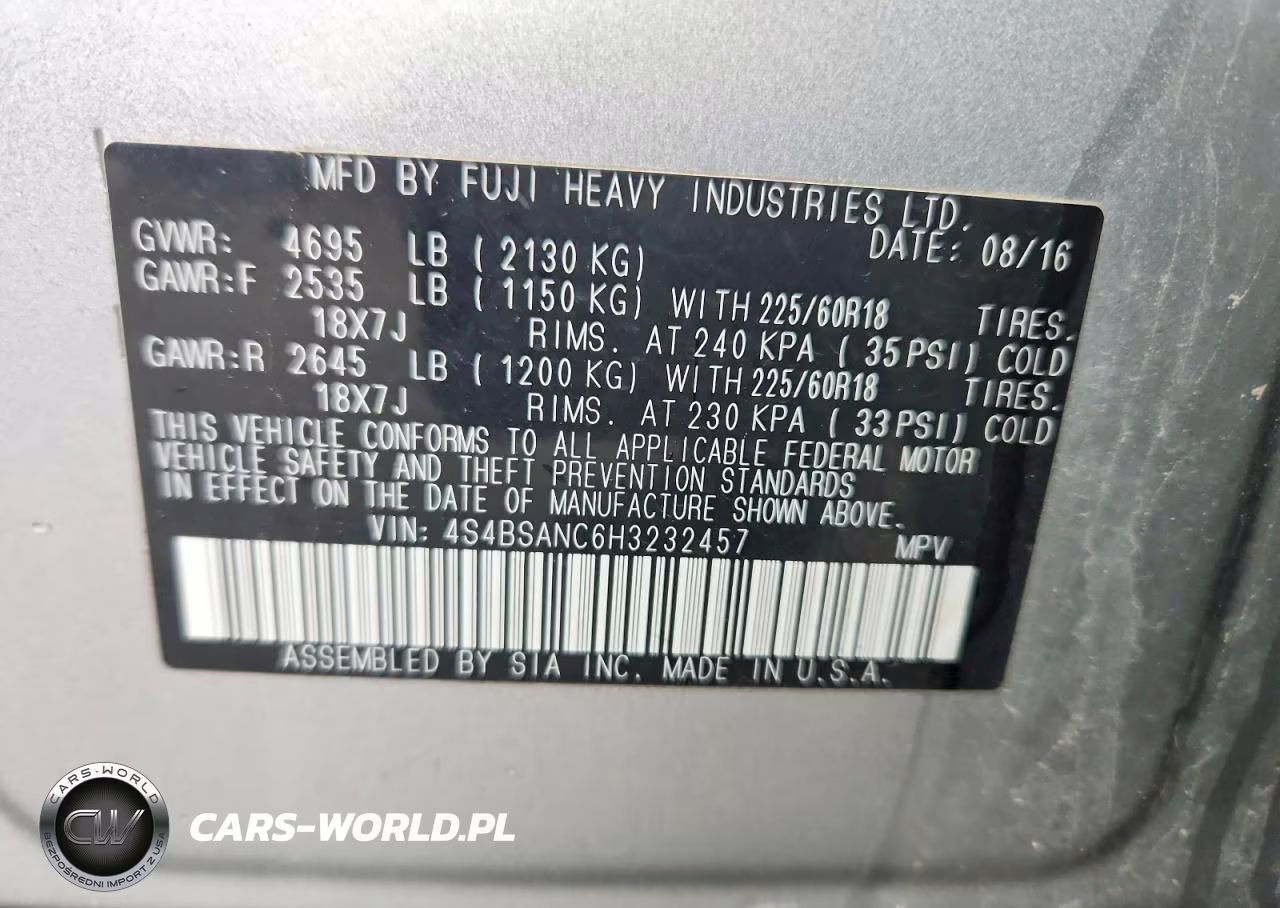 2017 Subaru Outback 2.5I Limited VIN:4S4BSANC6H3232457 - 13
