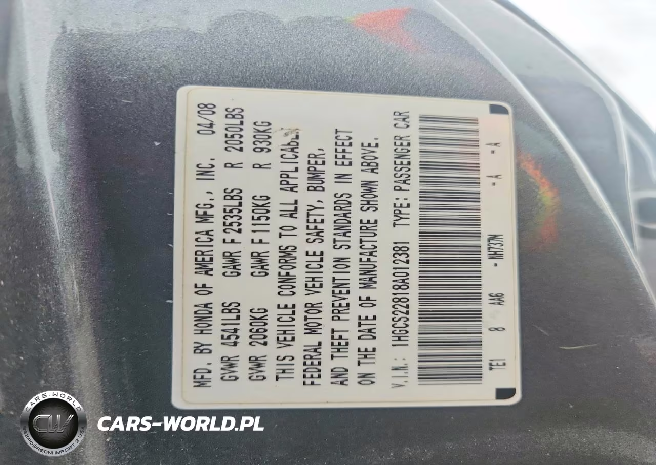 2008 Honda Accord Exl VIN:1HGCS22818A012381 - 13