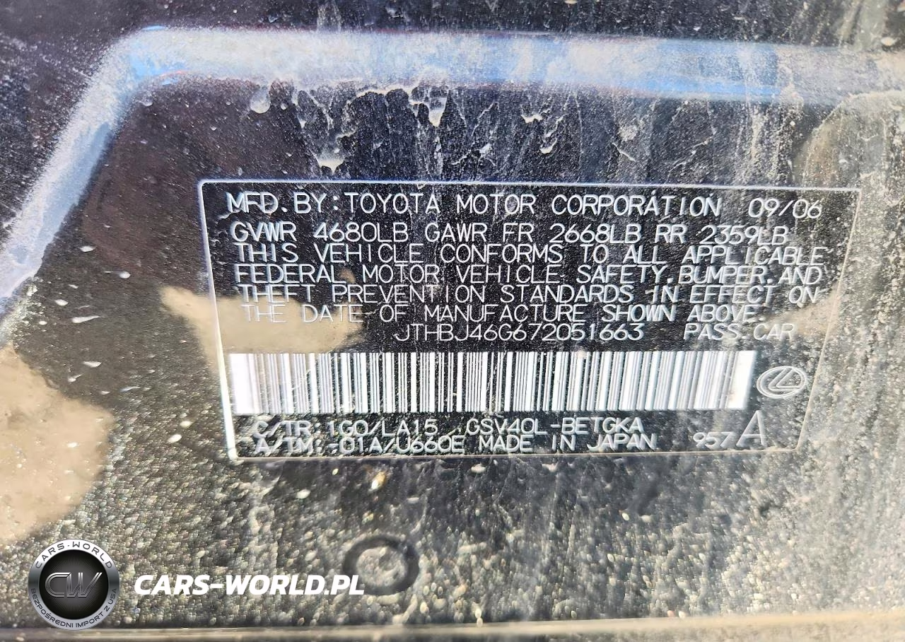 2007 Lexus Es 350 VIN:JTHBJ46G672051663 - 12