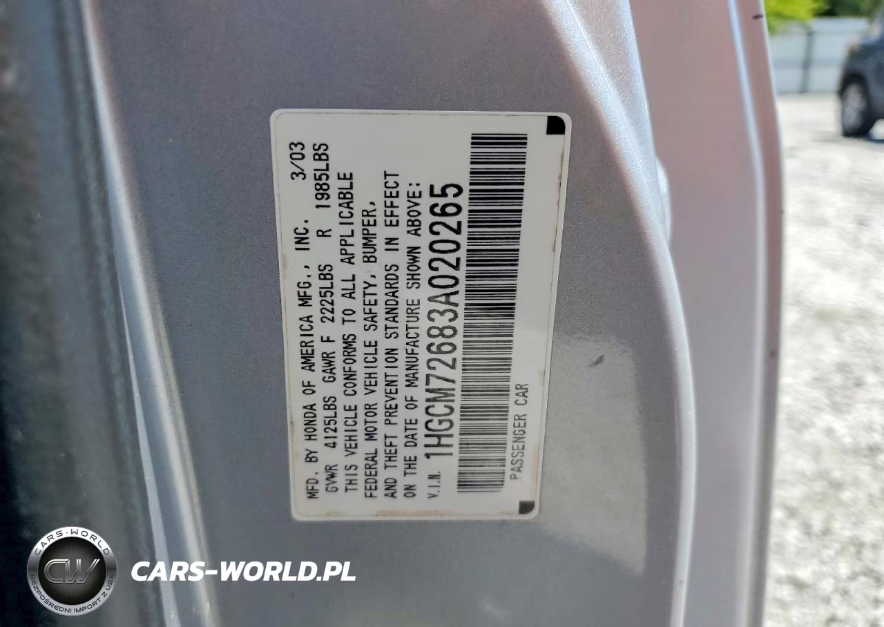 2003 Honda Accord Ex VIN:1HGCM72683A020265 - 13