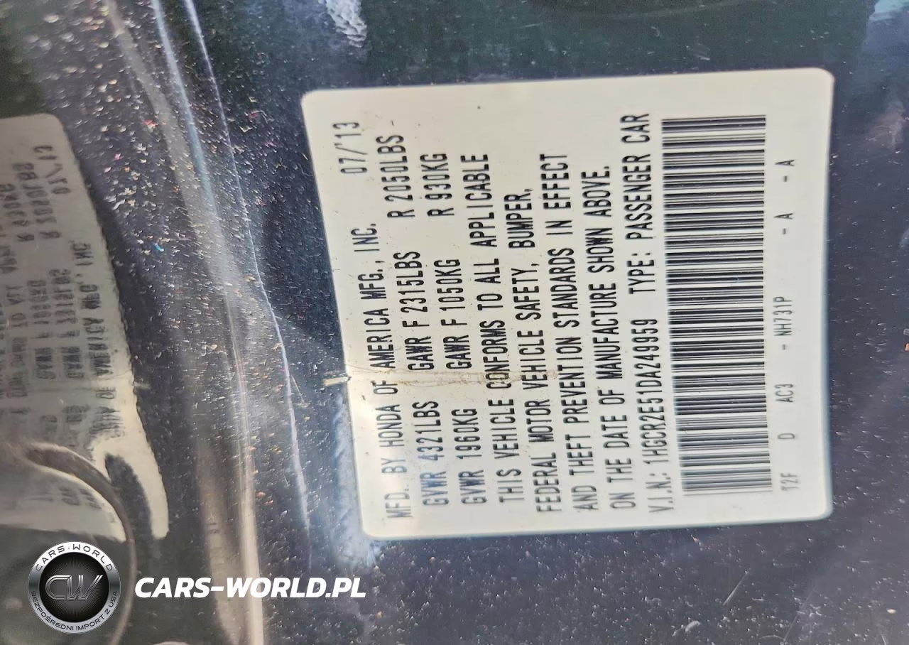 2013 Honda Accord Sport VIN:1HGCR2E51DA249959 - 12