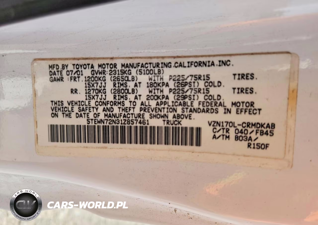 2001 Toyota Tacoma Xtracab VIN:5TEWN72N31Z857461 - 12