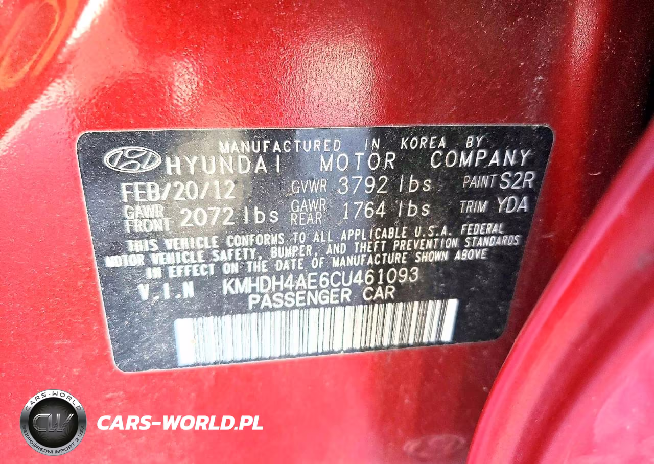 2012 Hyun Elantra VIN:KMHDH4AE6CU461093 - 12
