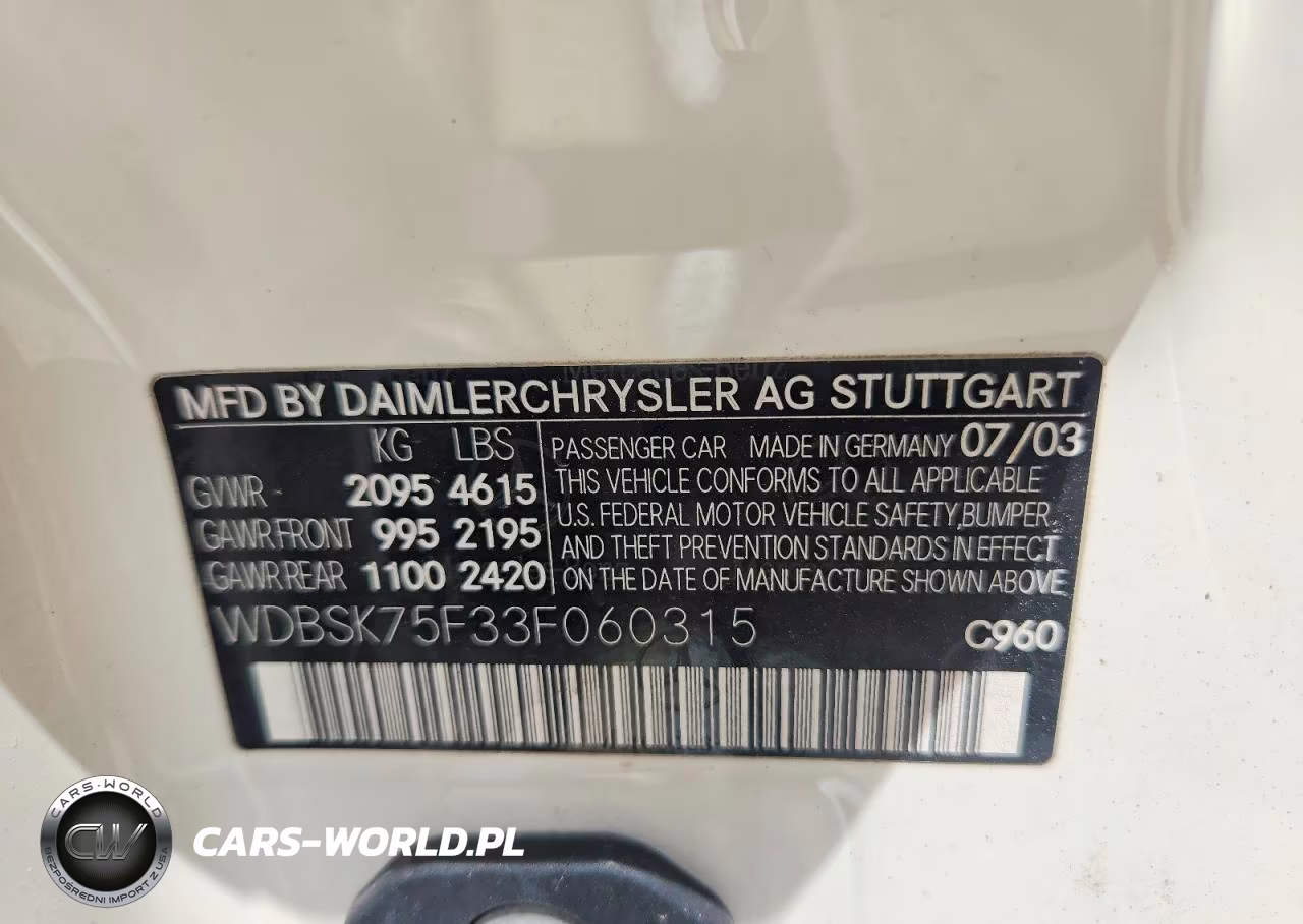 MERCEDES-BENZ SL 500R VIN:WDBSK75F33F060315 - 12