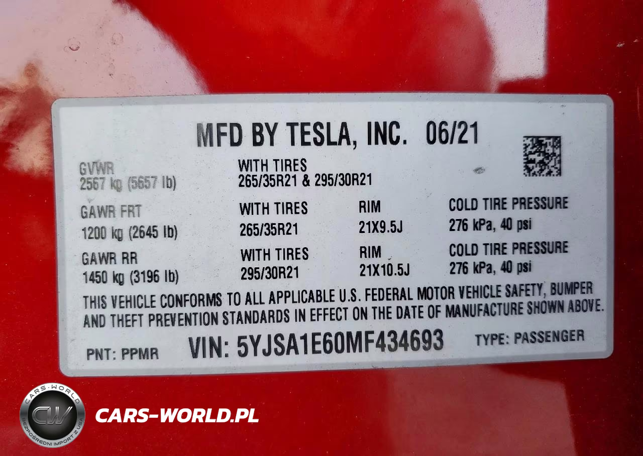 2021 Tesla Model S VIN:5YJSA1E60MF434693 - 13