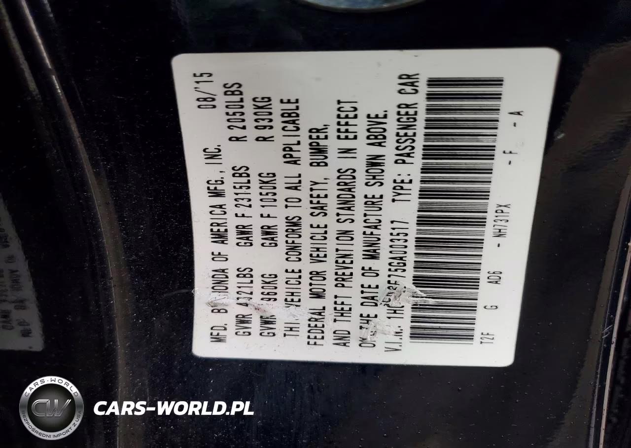2016 Honda Accord Ex VIN:1HGCR2F75GA003517 - 12