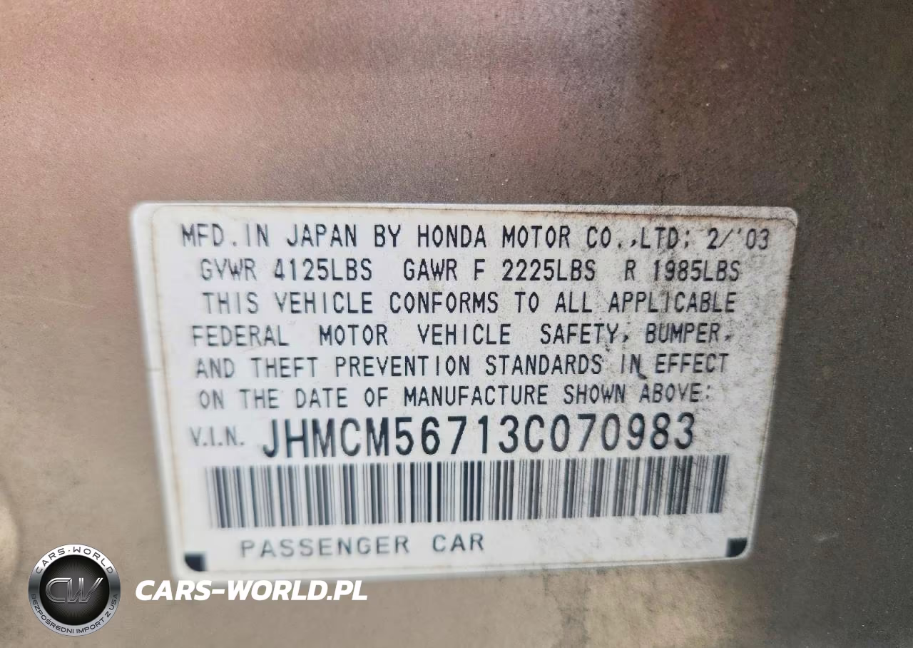 2003 Honda Accord Ex VIN:JHMCM56713C070983 - 13