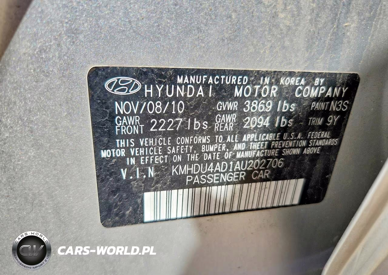 2010 Hyundai Elantra Gls VIN:KMHDU4AD1AU202706 - 12