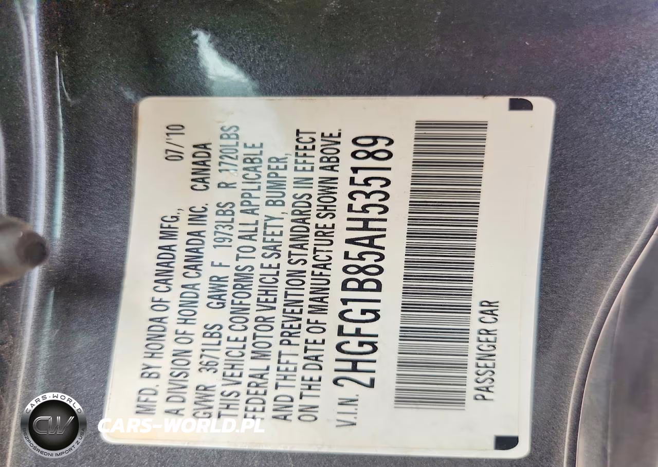 2010 Honda Civic Ex VIN:2HGFG1B85AH535189 - 12