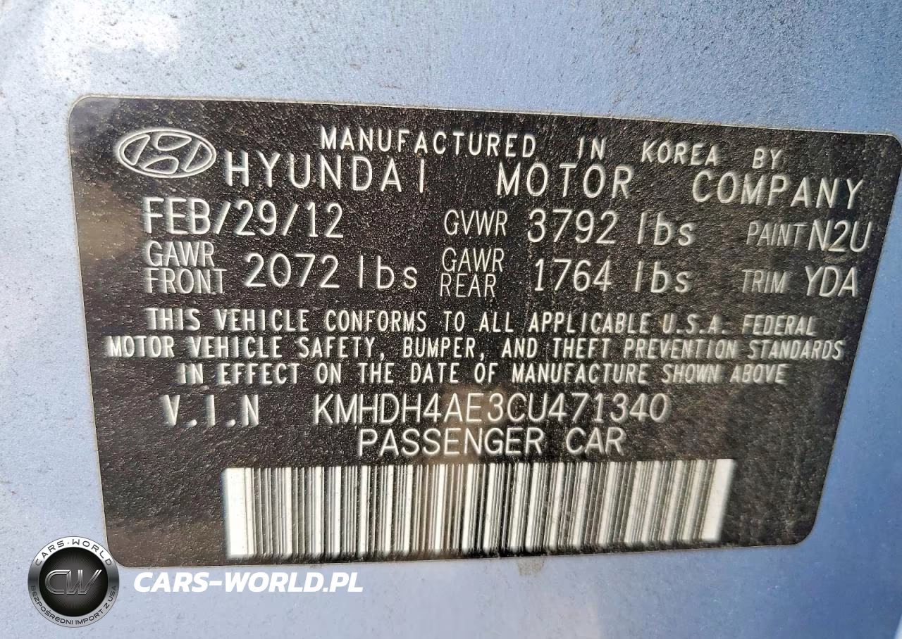 2012 Hyundai Elantra Limited VIN:KMHDH4AE3CU471340 - 12