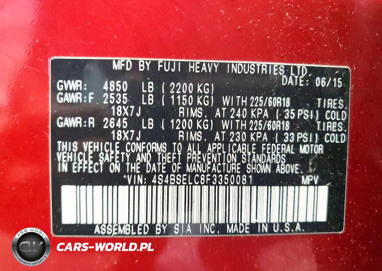 2015 Subaru Outback 3.6R Limited VIN:4S4BSELC8F3350081 - 13