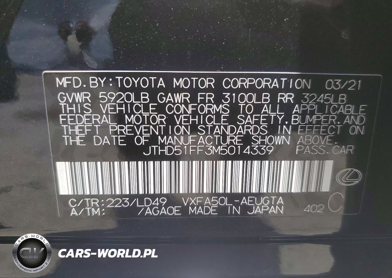 2021 Lexus Ls 500 Base VIN:JTHD51FF3M5014339 - 12