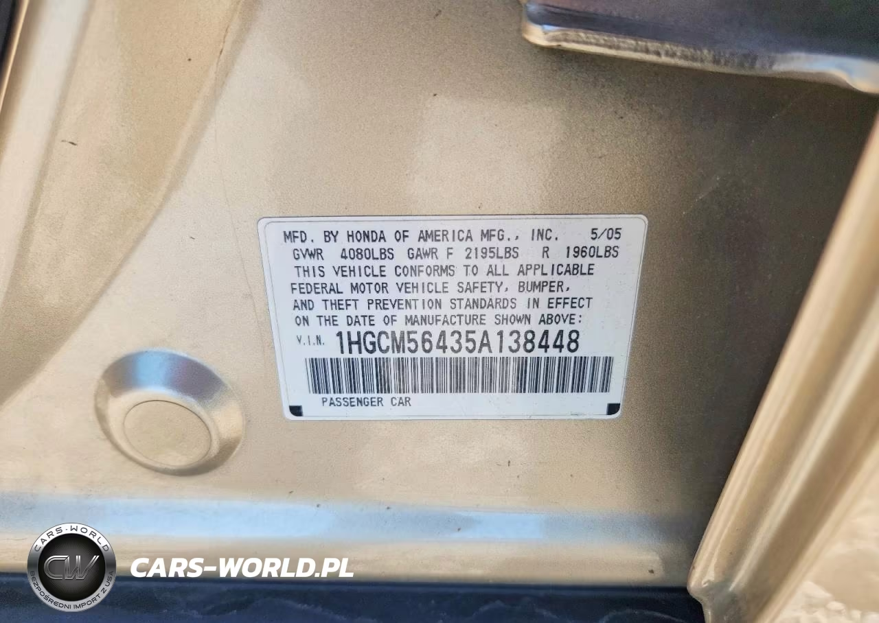 2005 Honda Accord Lx VIN:1HGCM56435A138448 - 13
