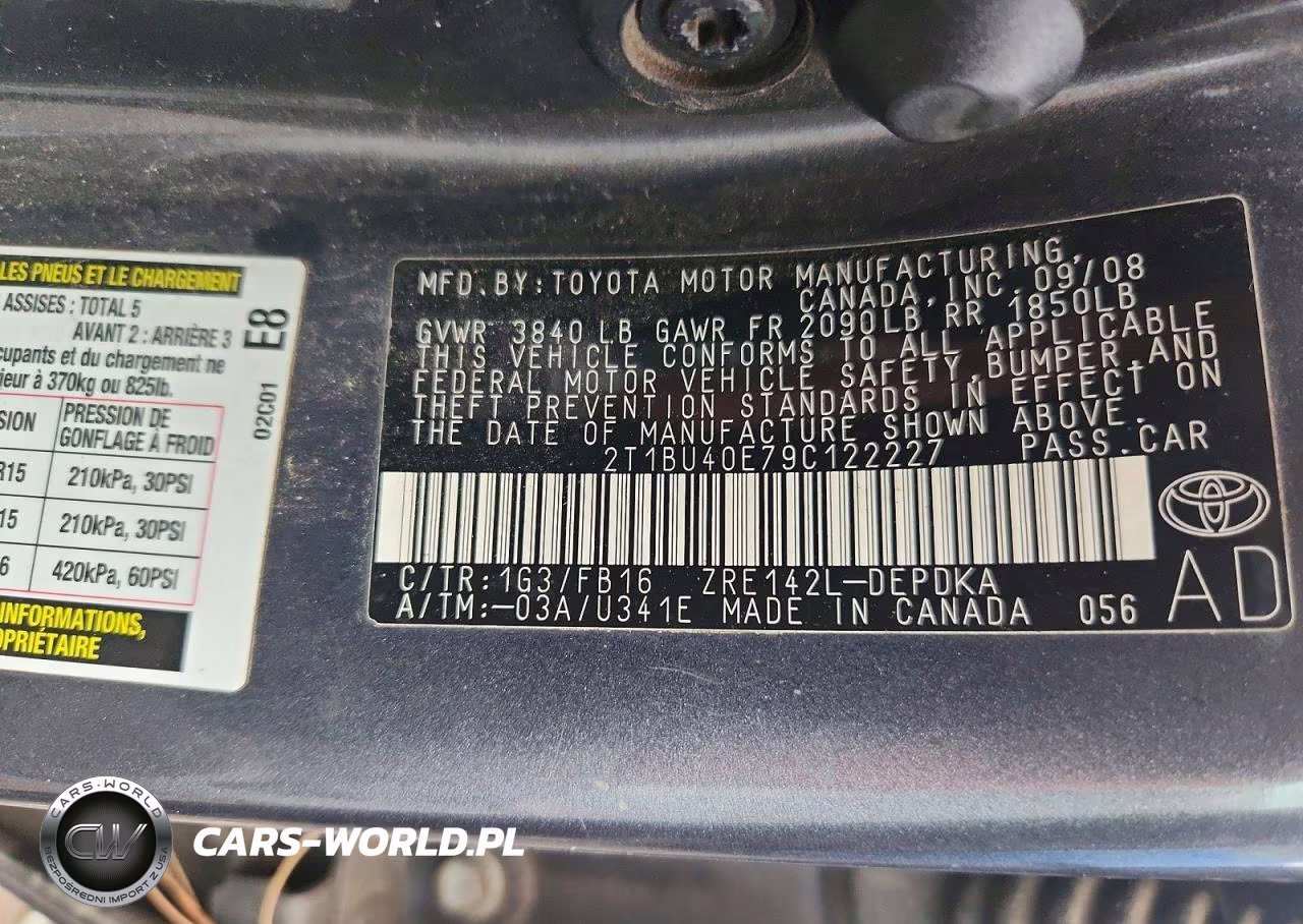 2009 Toyota Corolla Le VIN:2T1BU40E79C122227 - 12